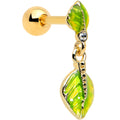 16G 1/4 Clear Gem  Gold Tone Lush Leaves Dangle Cartilage Tragus