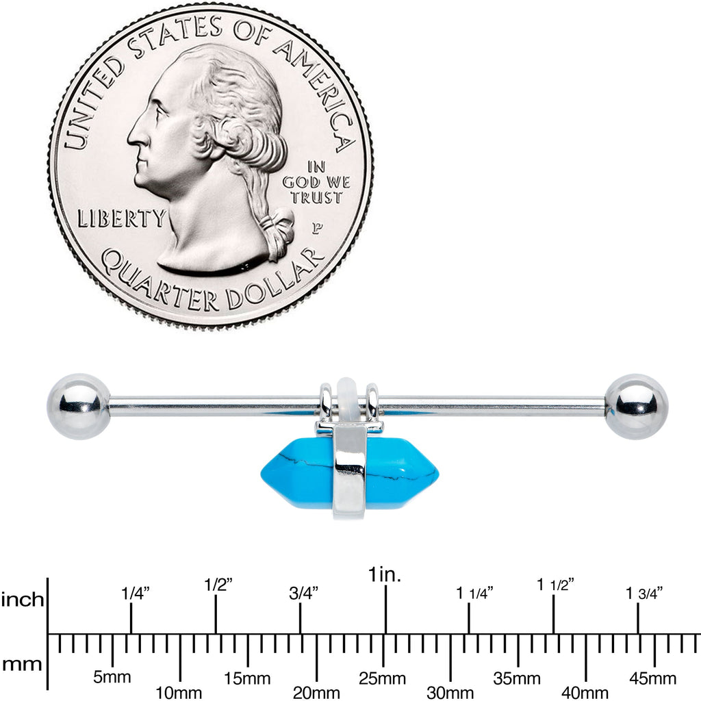 14G Blue Turquoise Gem Groovy Stone Hippie Industrial Barbell 38mm