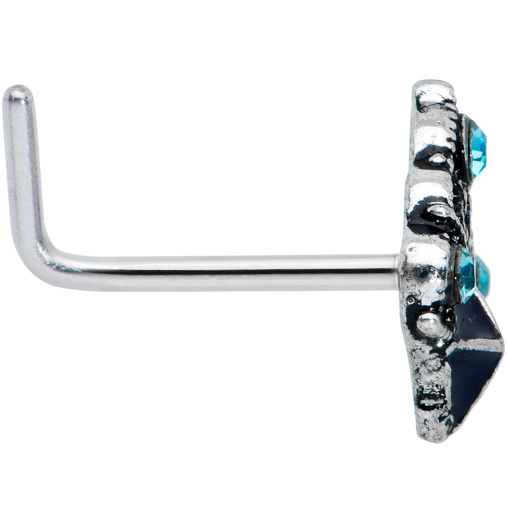 20G 7mm Blue Gem Rococo Blues Elegant L-Shape Nose Ring