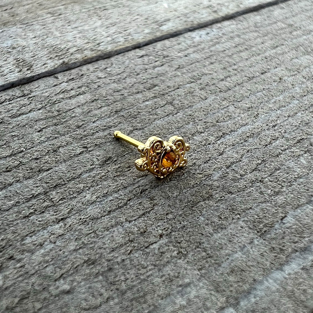 20G 1/4 Yellow Gem Gold Tone Duet Scroll Nose Bone