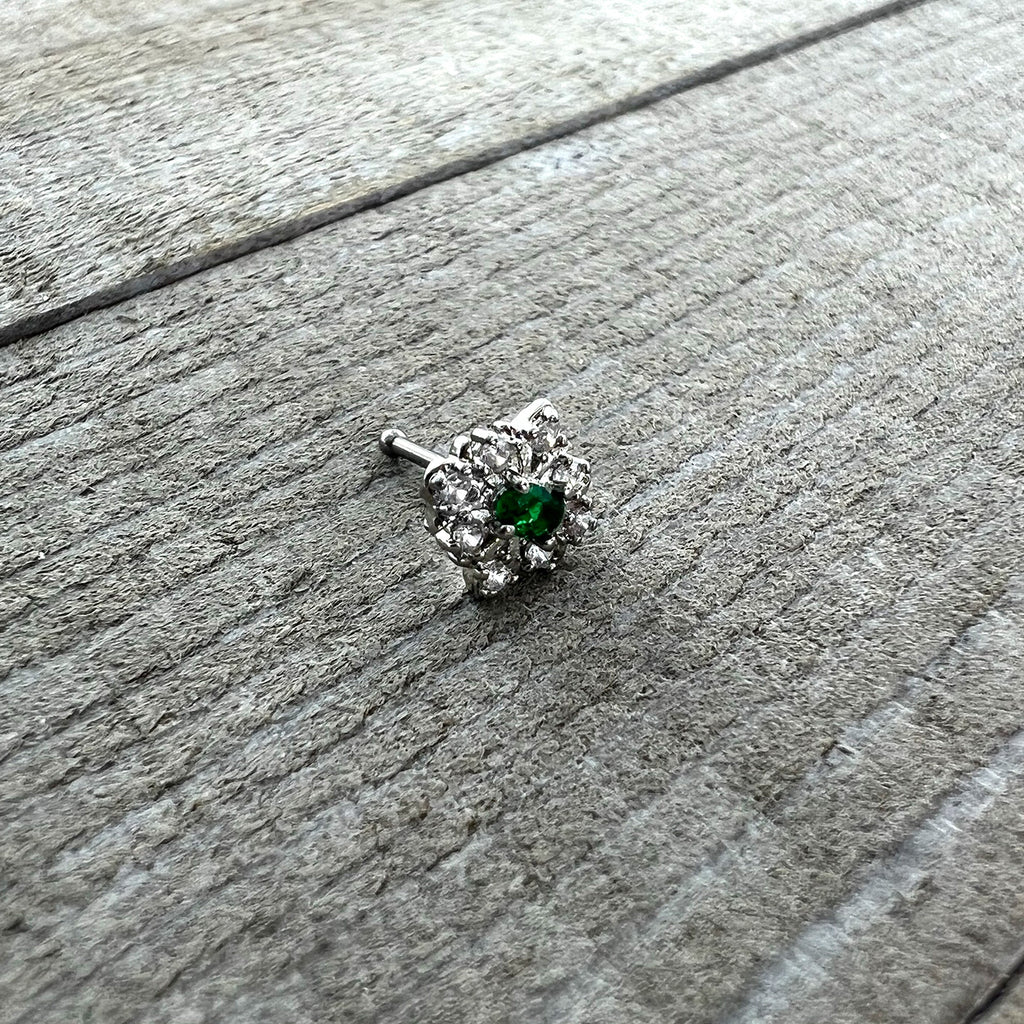20G 1/4 Green Gem Ornate Art Deco Nose Bone
