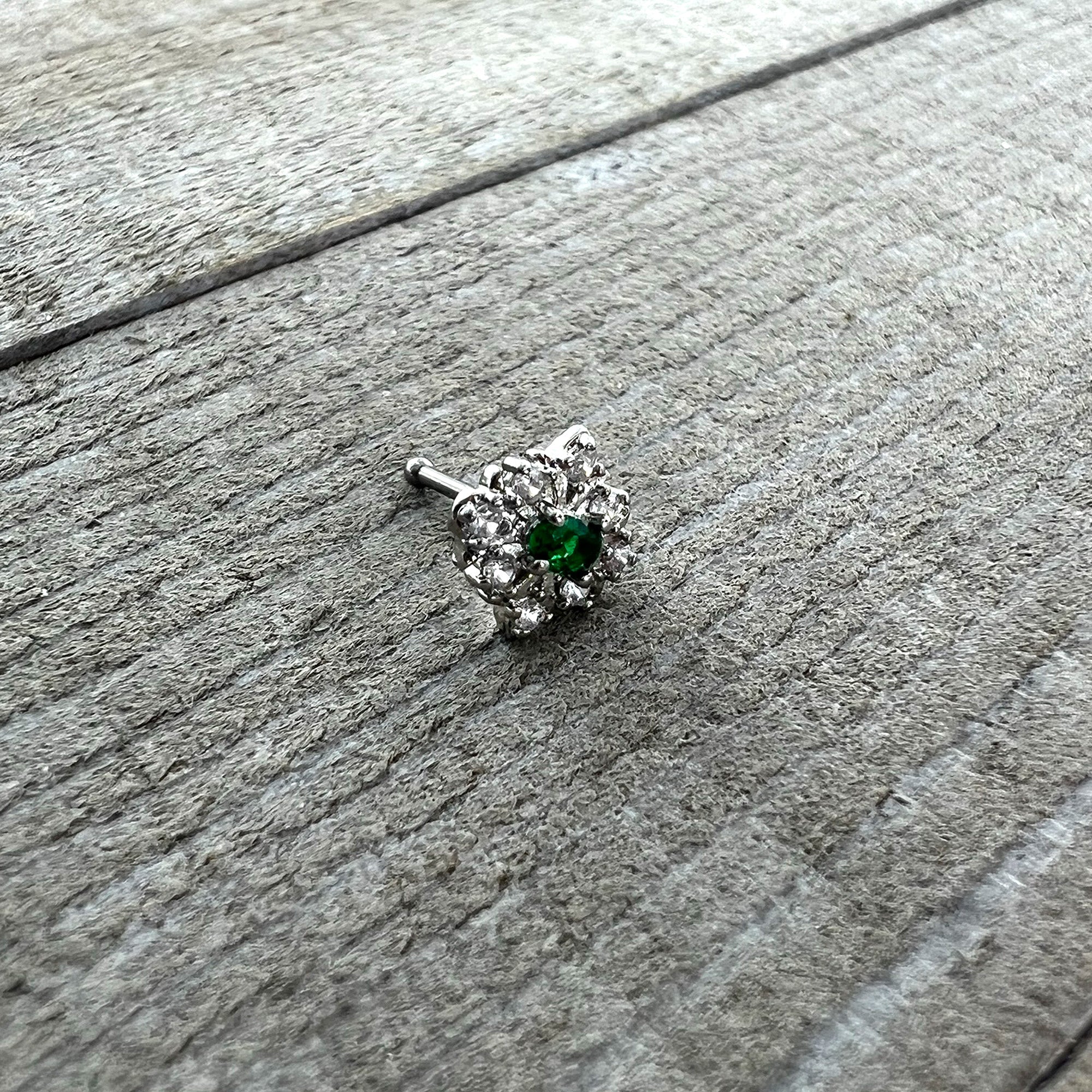 20G 1/4 Green Gem Ornate Art Deco Nose Bone