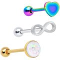 White Faux Opal Rainbow Infinity Heart Barbell Tongue Ring Set of 3