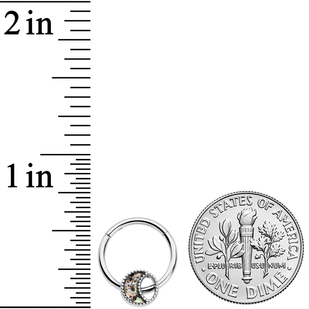 16G 3/8 Iridescent Crescent Moon Hinged Segment Ring