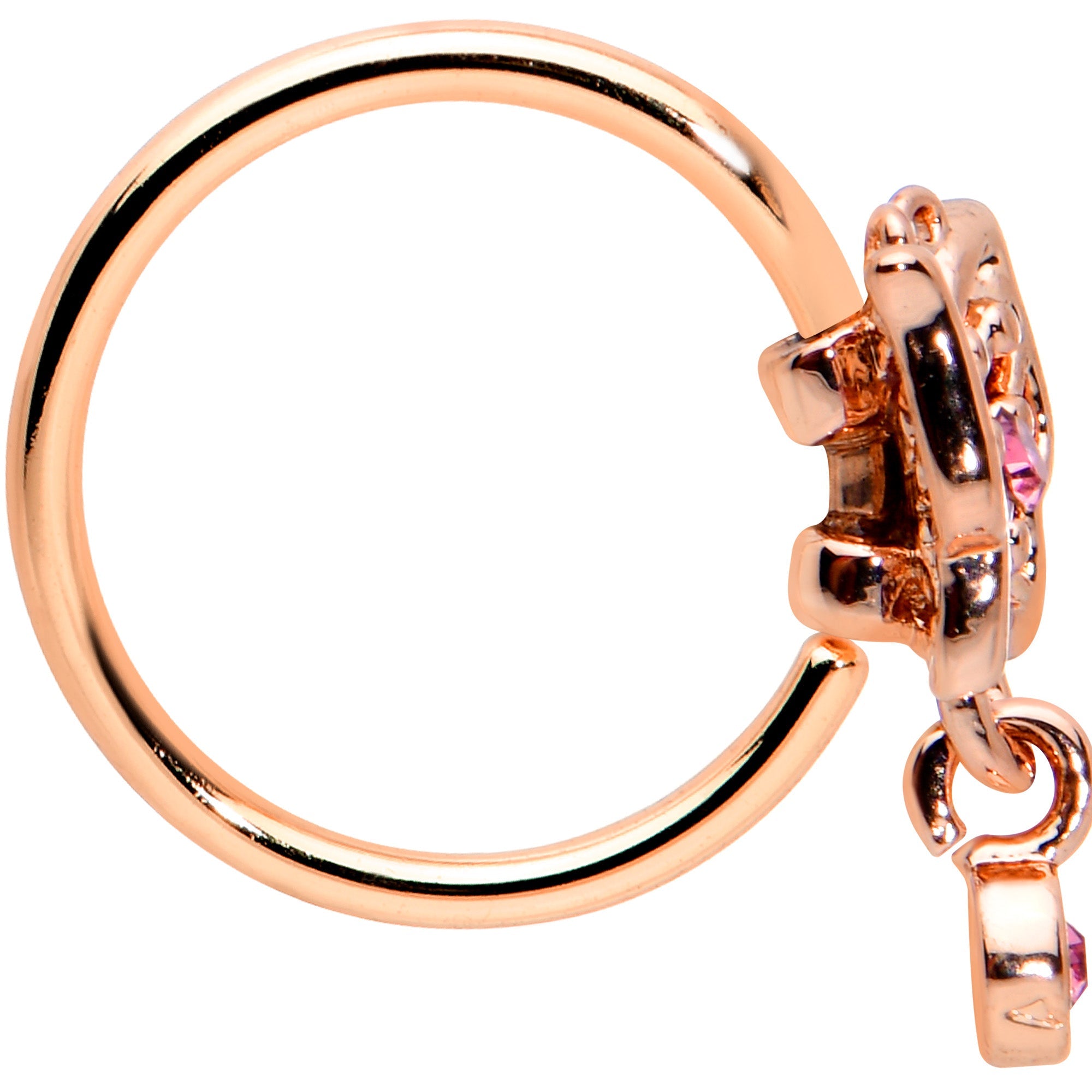 20G 5/16 Pink CZ Gem Rose Gold Tone Geometric Butterfly Nose Hoop