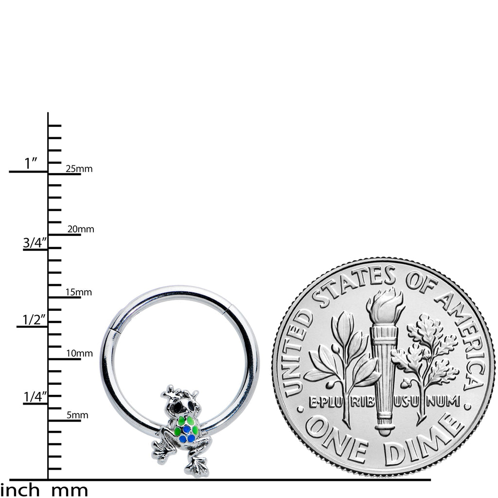 16G 3/8 Black Gem Polka Dot Frog Blue Green Hinged Segment Ring