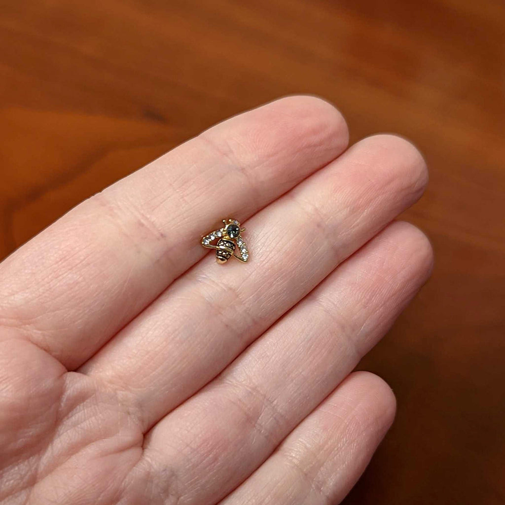 16G 1/4 Clear Black Gem Gold Tone Angular Bee Cartilage Tragus