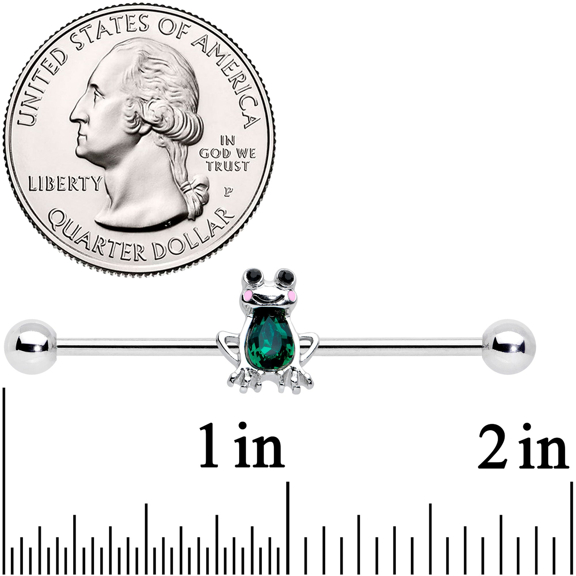14G Dark Green Gem Groovy Frog Industrial Barbell 38mm