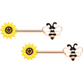 14G 9/16 Rose Gold Hue Bee Smiley Sunflower Nipple Ring Set
