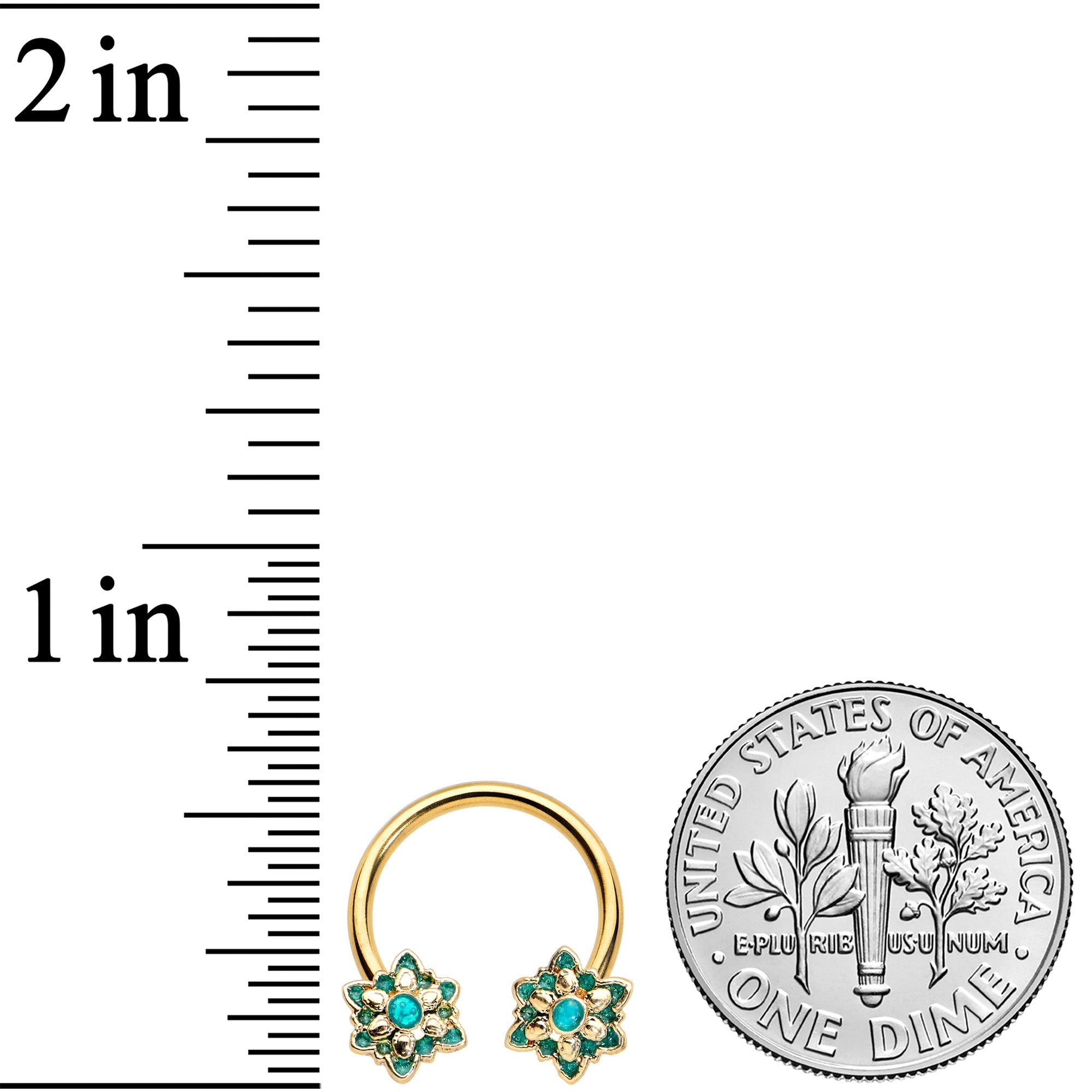 16G 3/8 Gold Tone Blue Orb Snowflake End Horseshoe Curved Barbell