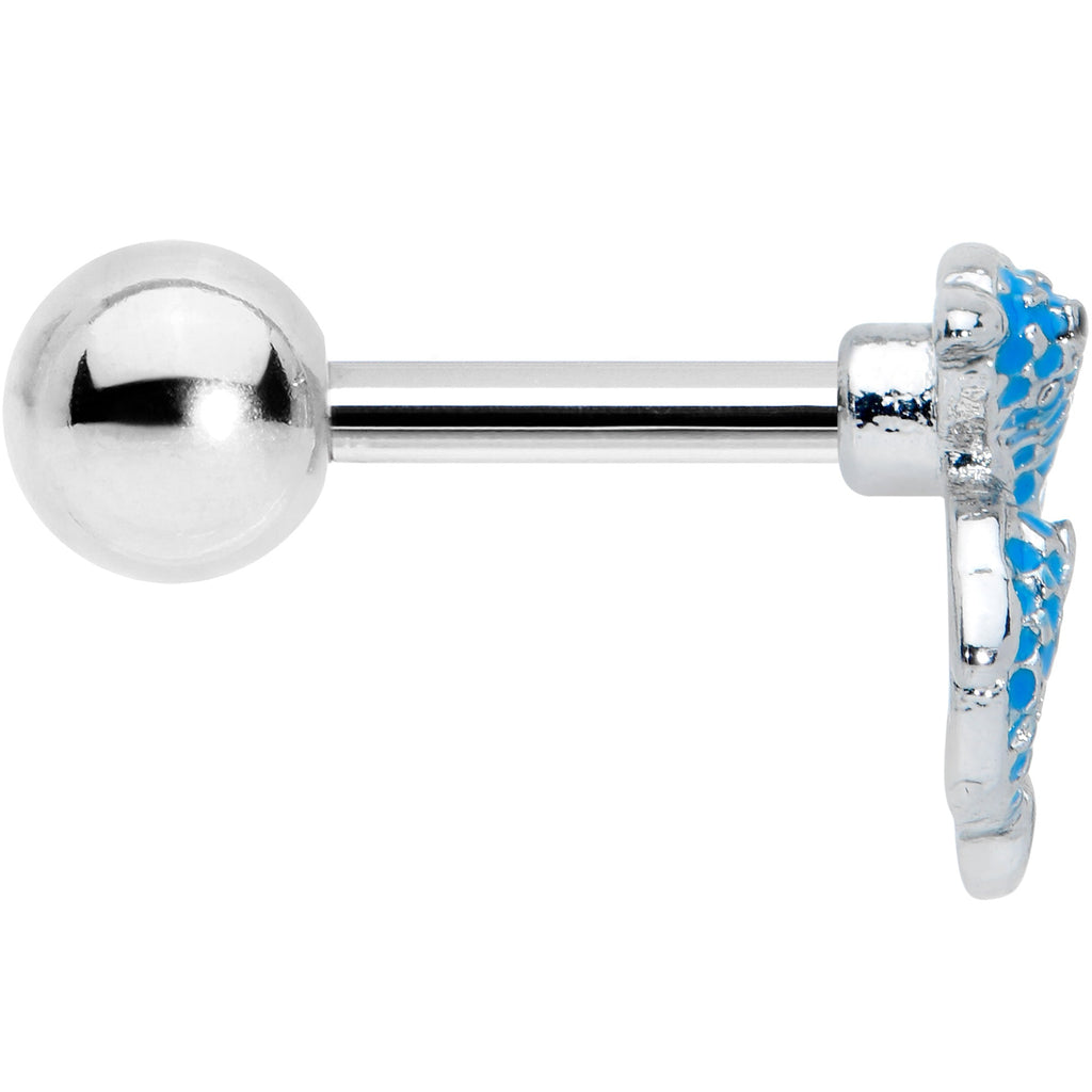 16G 1/4 Black Gem Blue Leaping Dolphins Cartilage Tragus Earring