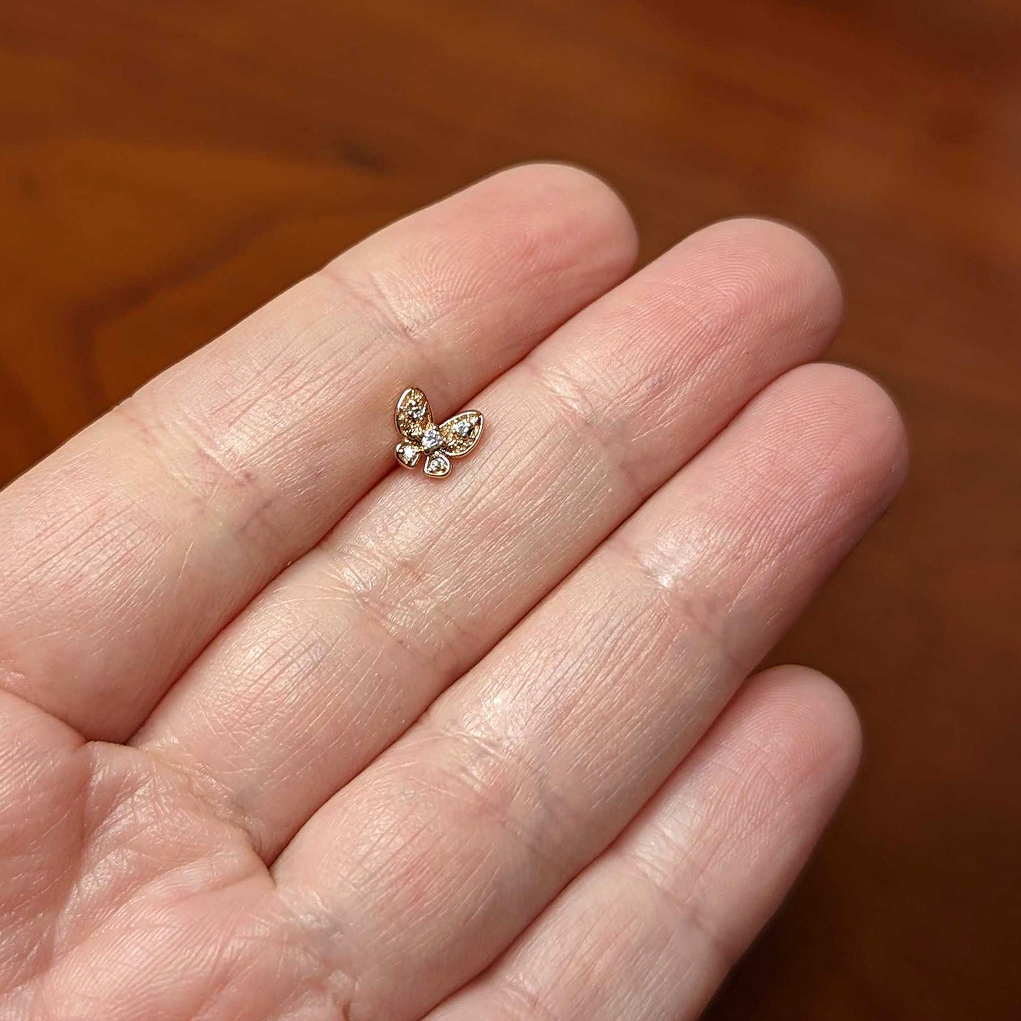 16G 5/16 Clear Gem Rose Gold Tone Airy Butterfly Labret Tragus