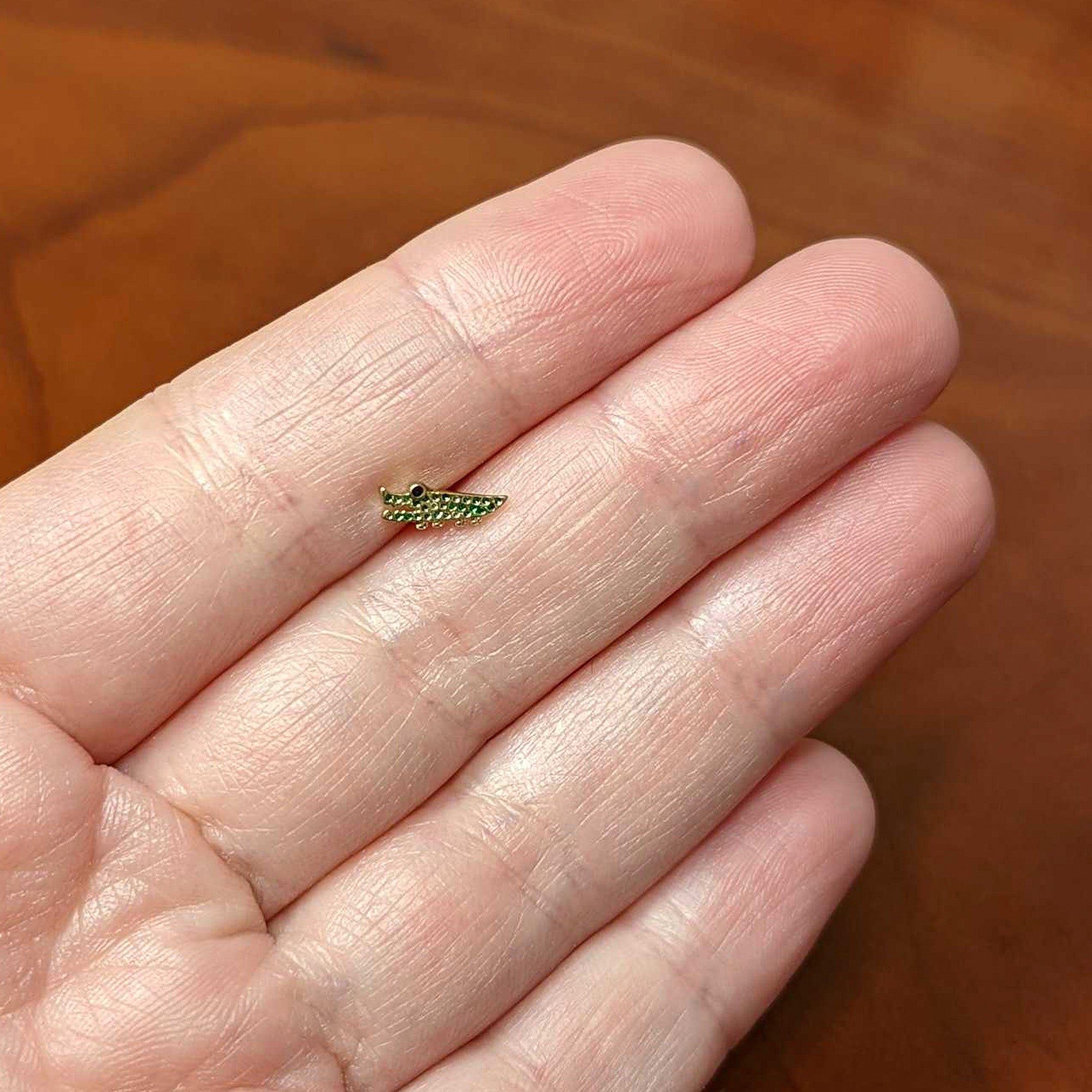 16G 5/16 Gold Tone Green Hungry Alligator Labret Monroe Tragus