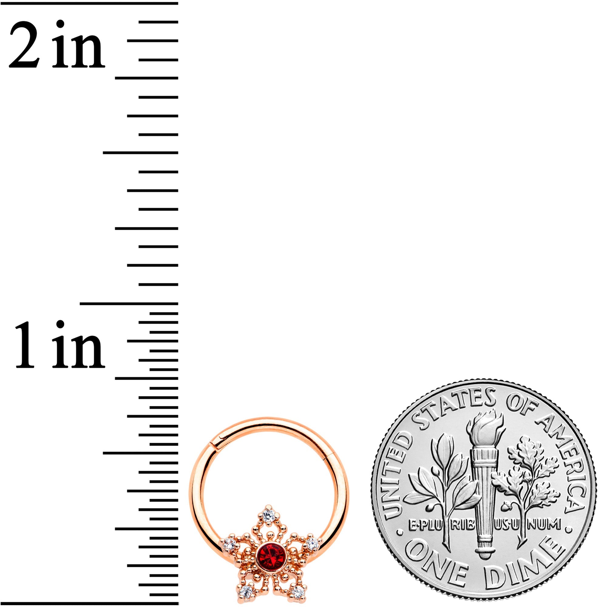 16G 3/8 Red Gem Rosy Hue Texture Snowflake Hinged Segment Ring