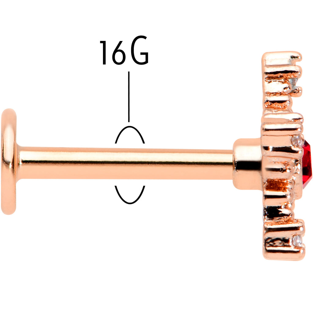16G 5/16 Red Gem Rose Gold Tone Texture Snowflake Labret Tragus