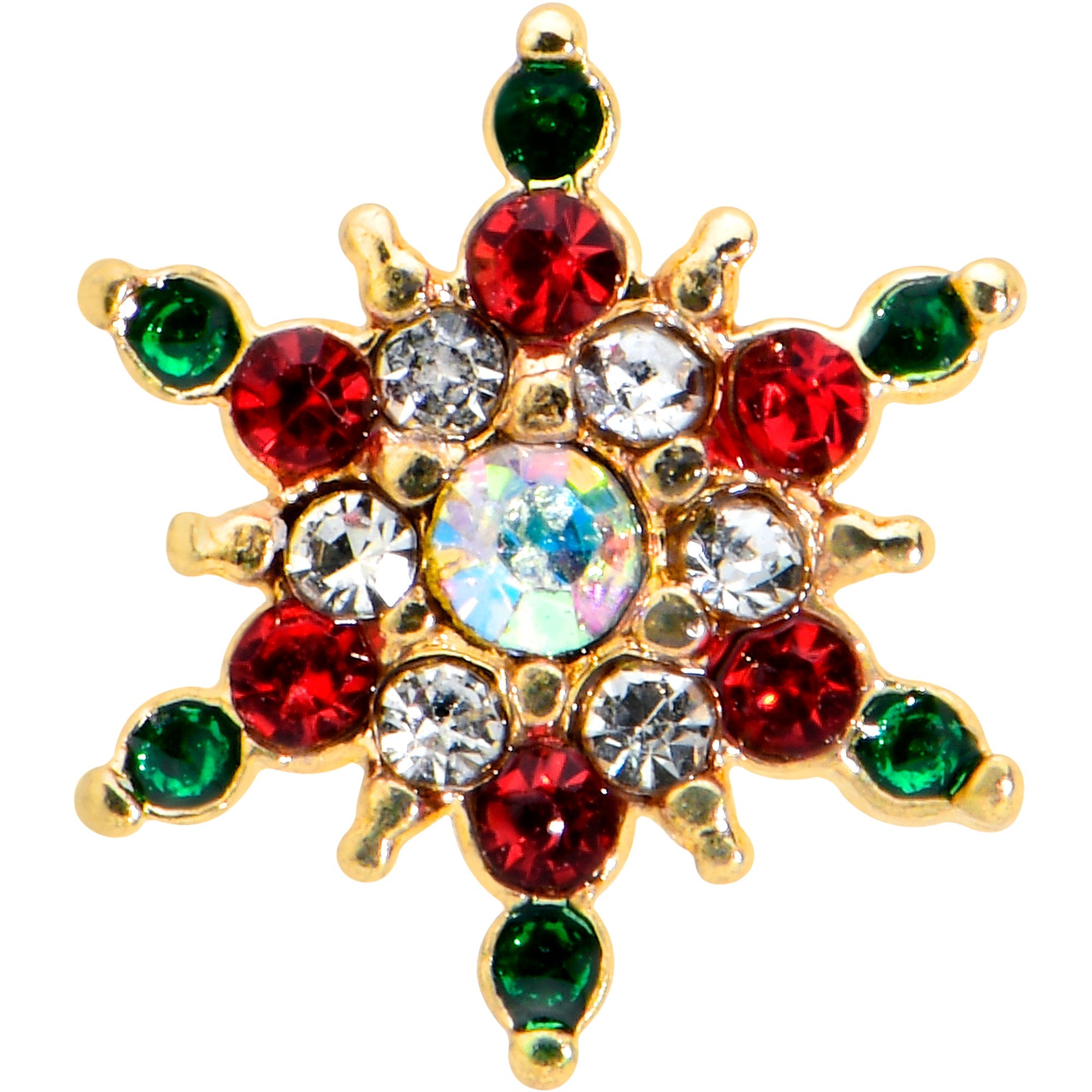 16G 1/4 Red Aurora Gem Gold Tone Christmas Star Labret Tragus