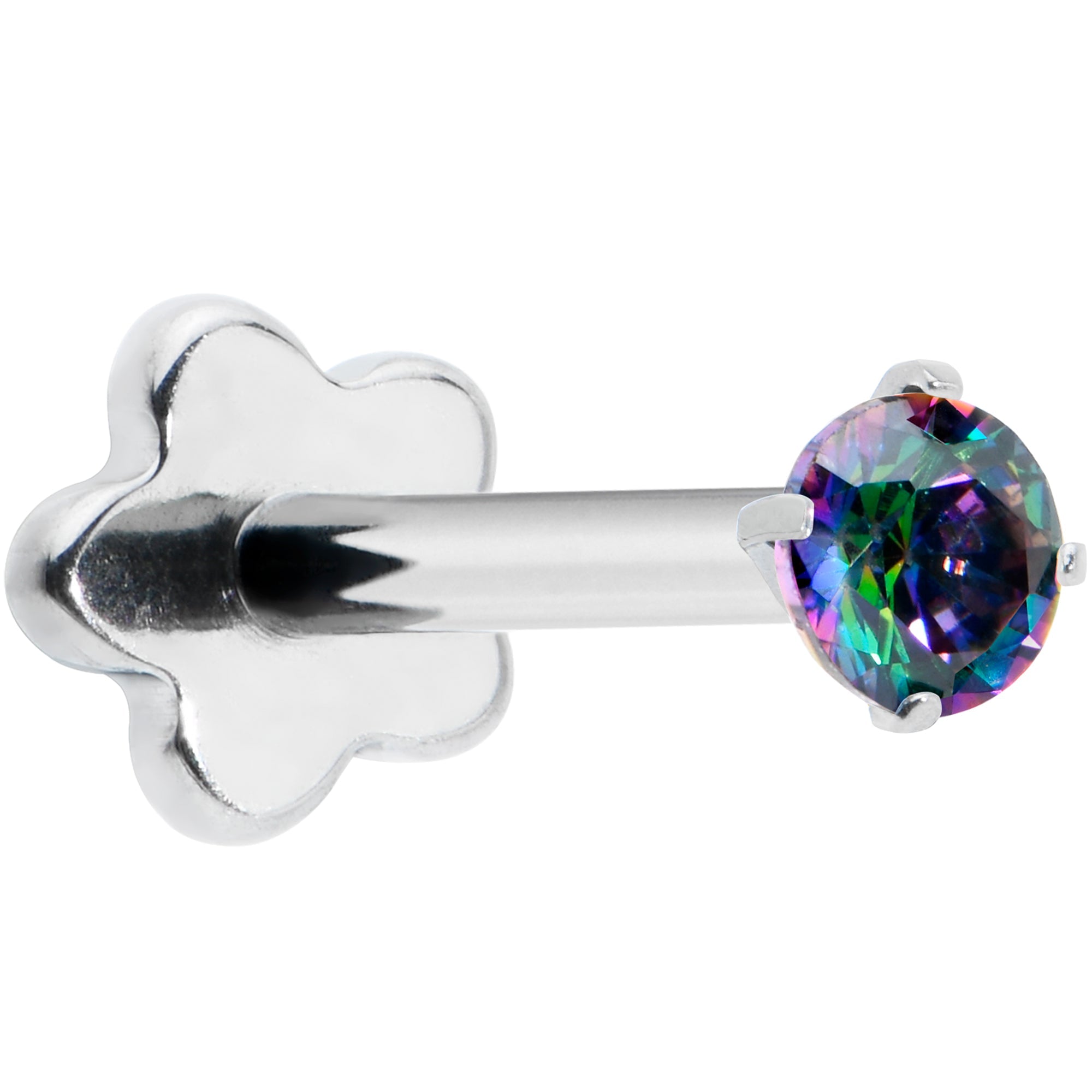 18G 5/16 Vitrail CZ G23 Titanium Threadless Flower Labret Tragus
