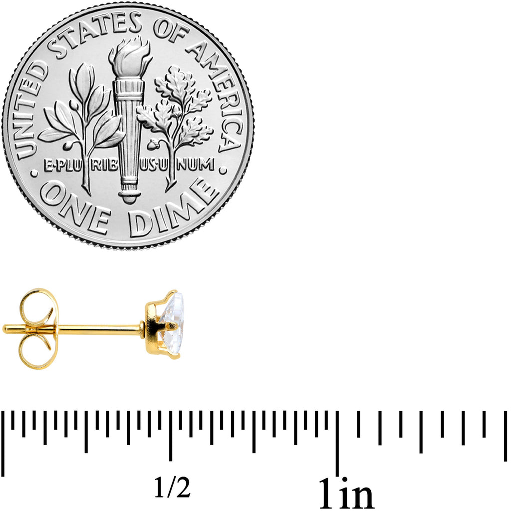 CZ Teardrop Clear Gold Tone Stainless Steel Stud Earrings 3mm to 7mm