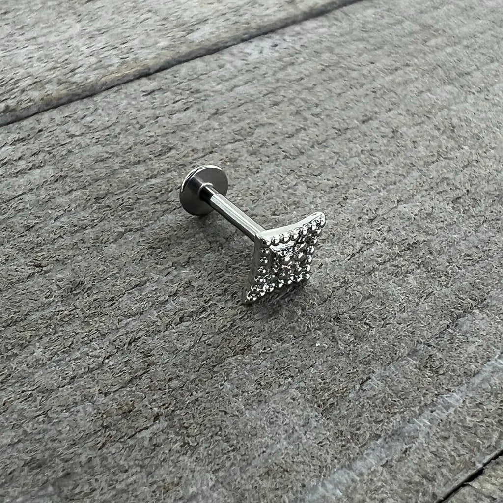 16G 5/16 Clear Gem Deco Textured Rhombus Labret Monroe Tragus