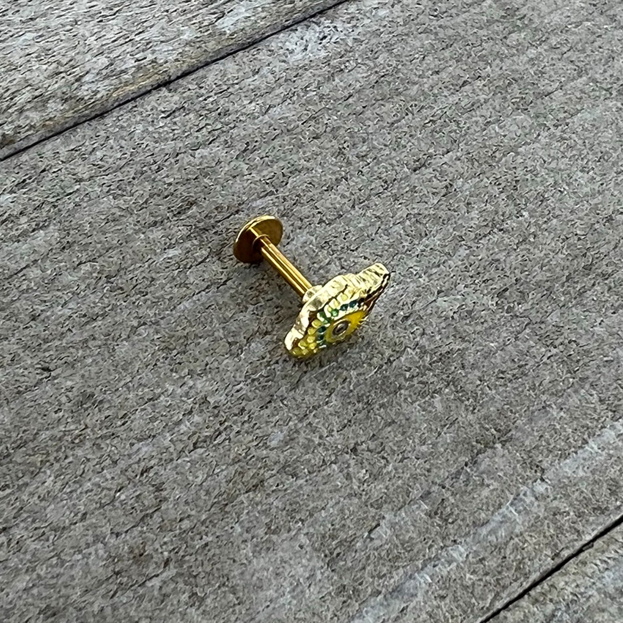 16G 1/4 Gold Tone Bold Peacock Feather Labret Monroe Tragus