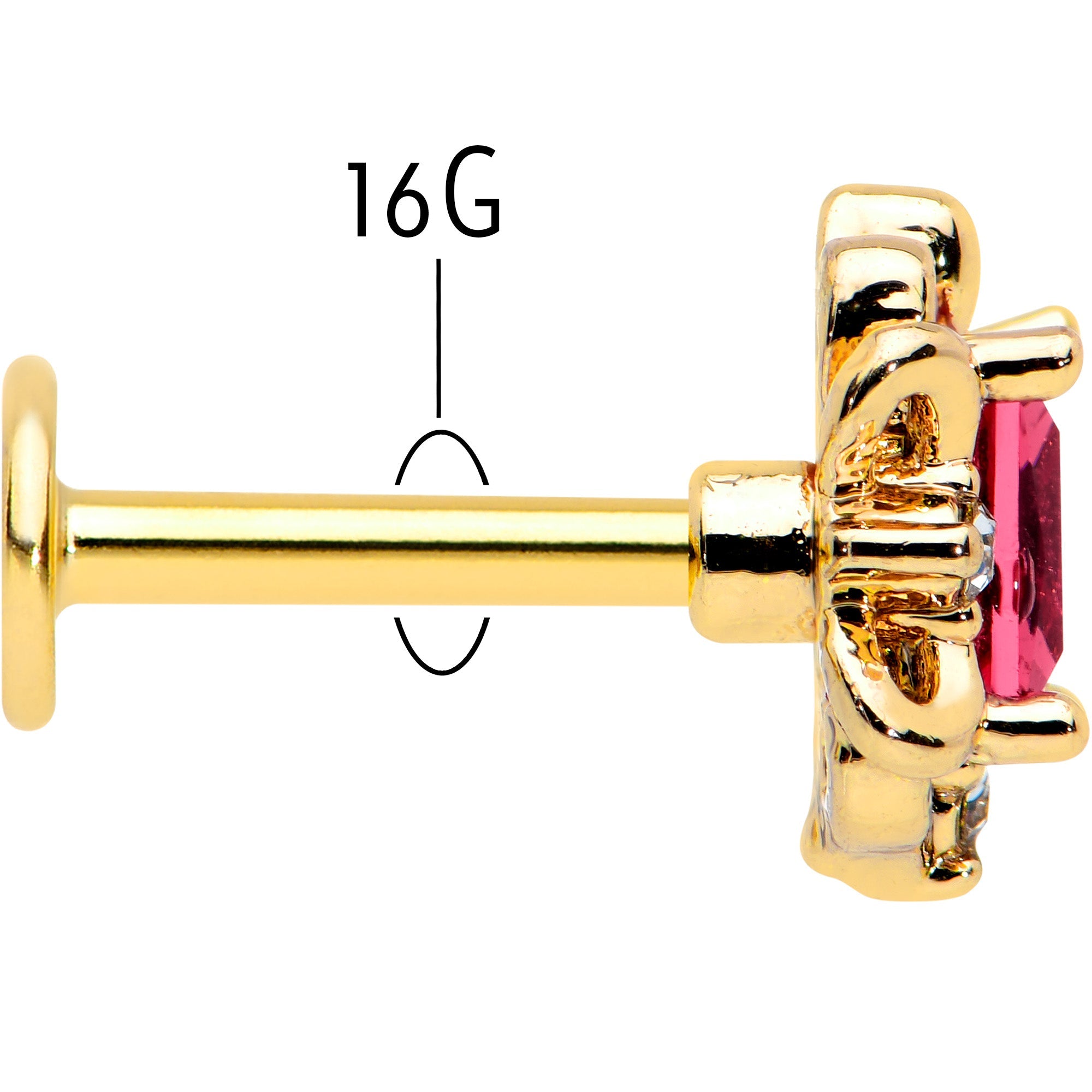 16G 1/4 Red Gem Gold Tone Regal Escutcheon Labret Monroe Tragus