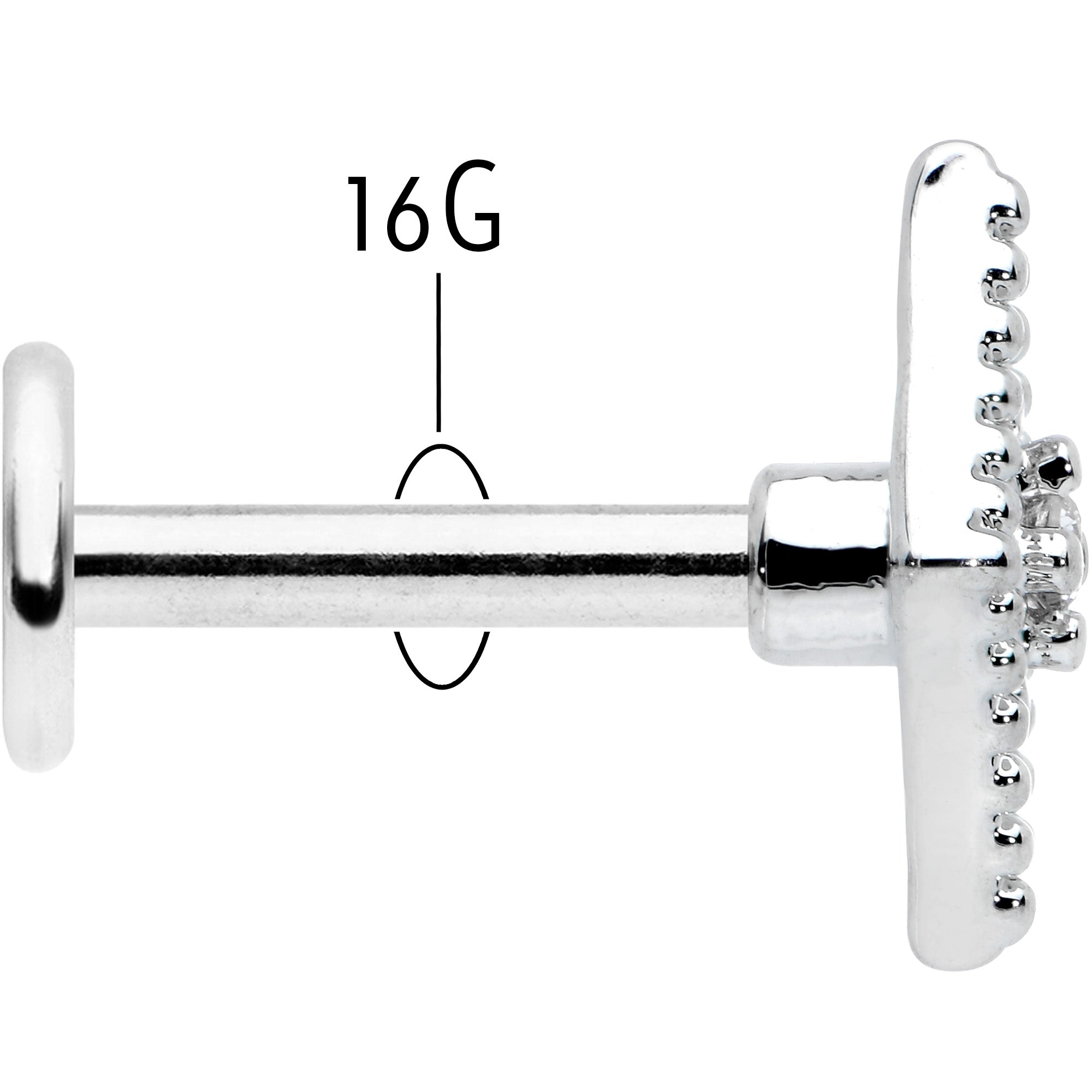 16G 1/4 Clear Gem Deco Textured Rhombus Labret Monroe Tragus