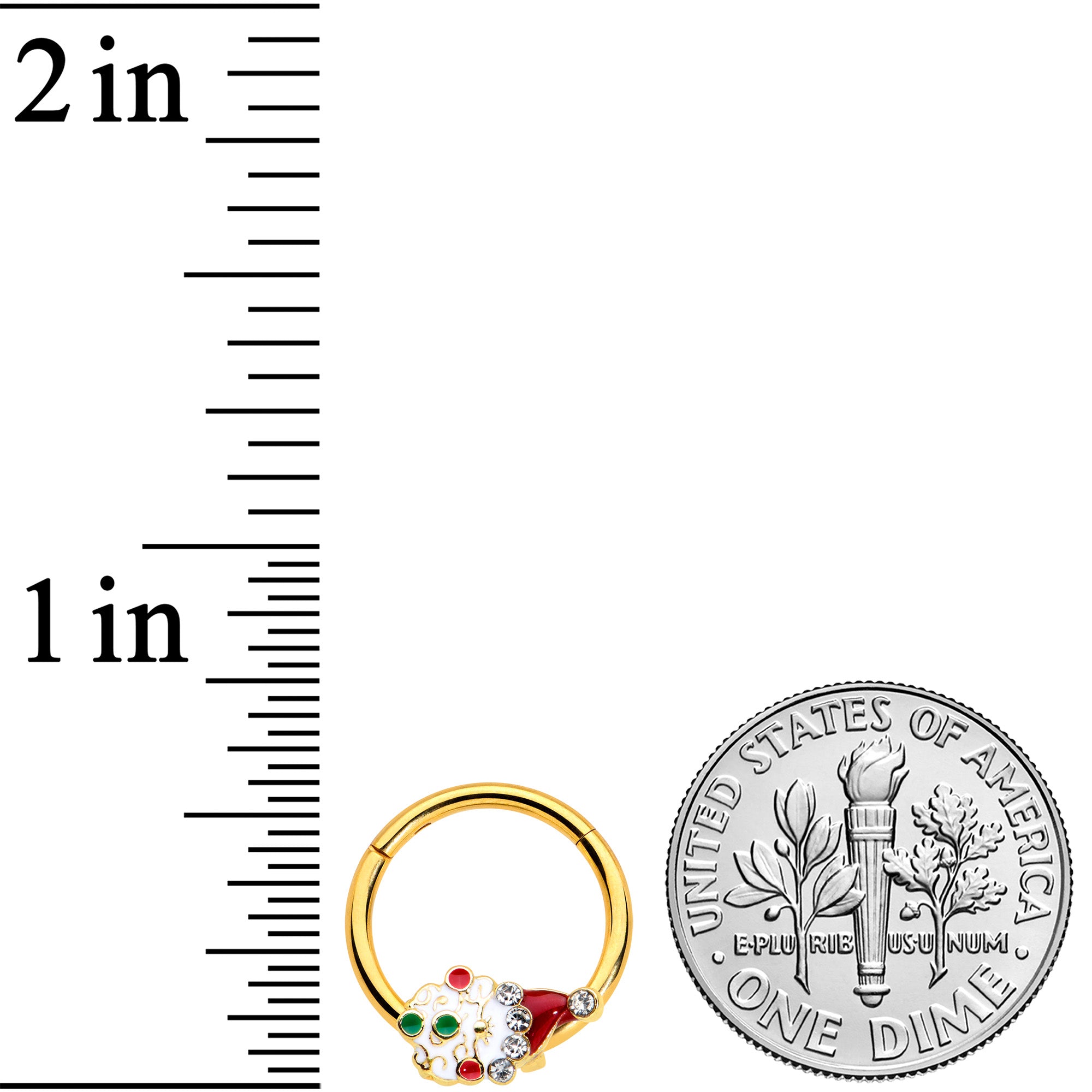 16G 3/8 Clear Gold Hue Deco Santa Christmas Hinged Segment Ring
