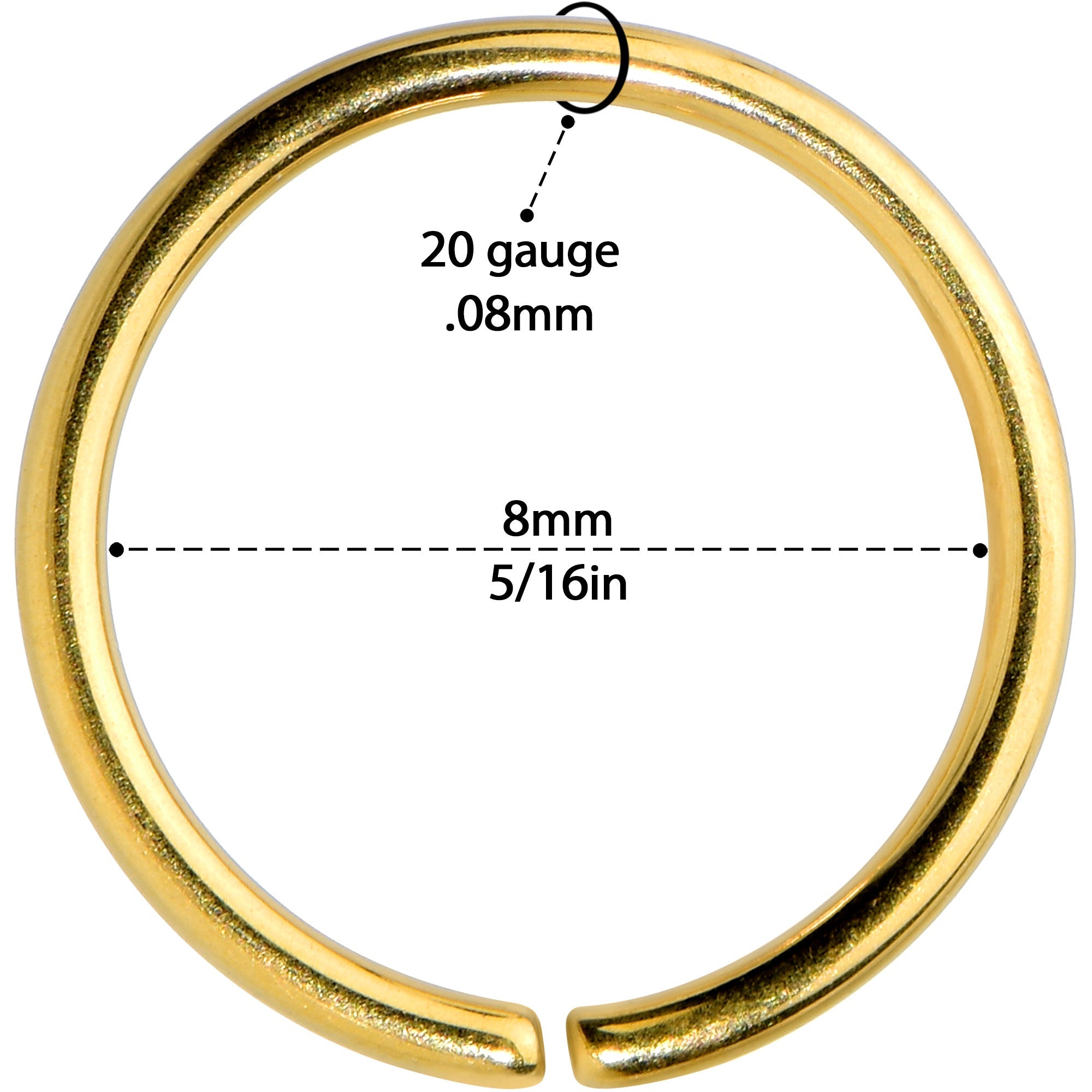 20G 5/16 Gold Tone PVD Grade 23 Titanium Bendable Hoop Ring