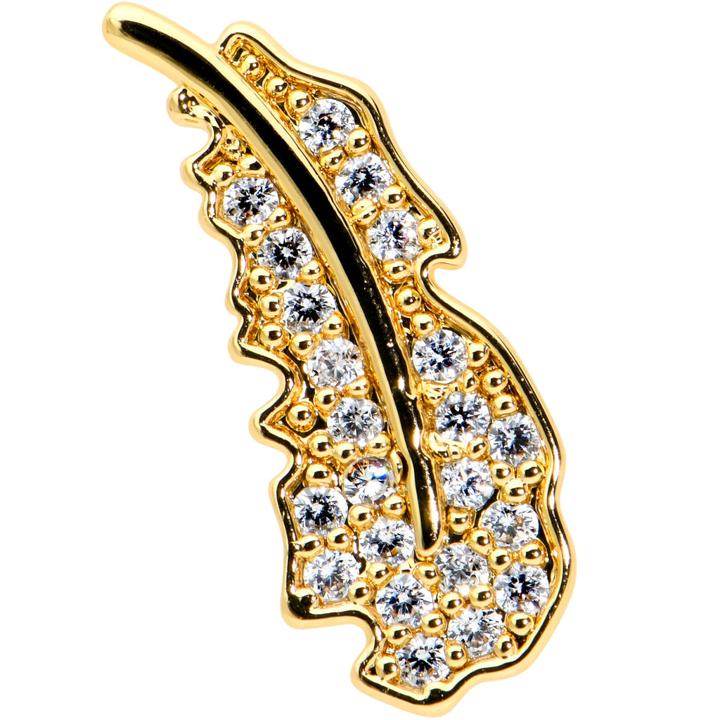 16G 5/16 Clear CZ Gem Gold Hue Feather Internal Thread Labret Tragus