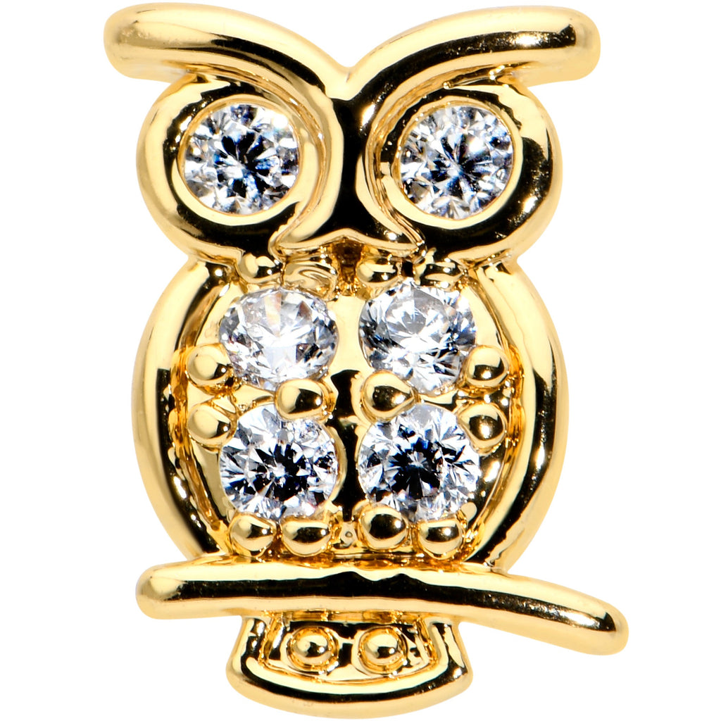 16G 1/4 Clear CZ Gem Gold Hue Owl Internal Thread Labret Tragus