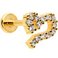 16G 5/16 CZ Gem Gold Hue Half Heart Internal Thread Labret Tragus