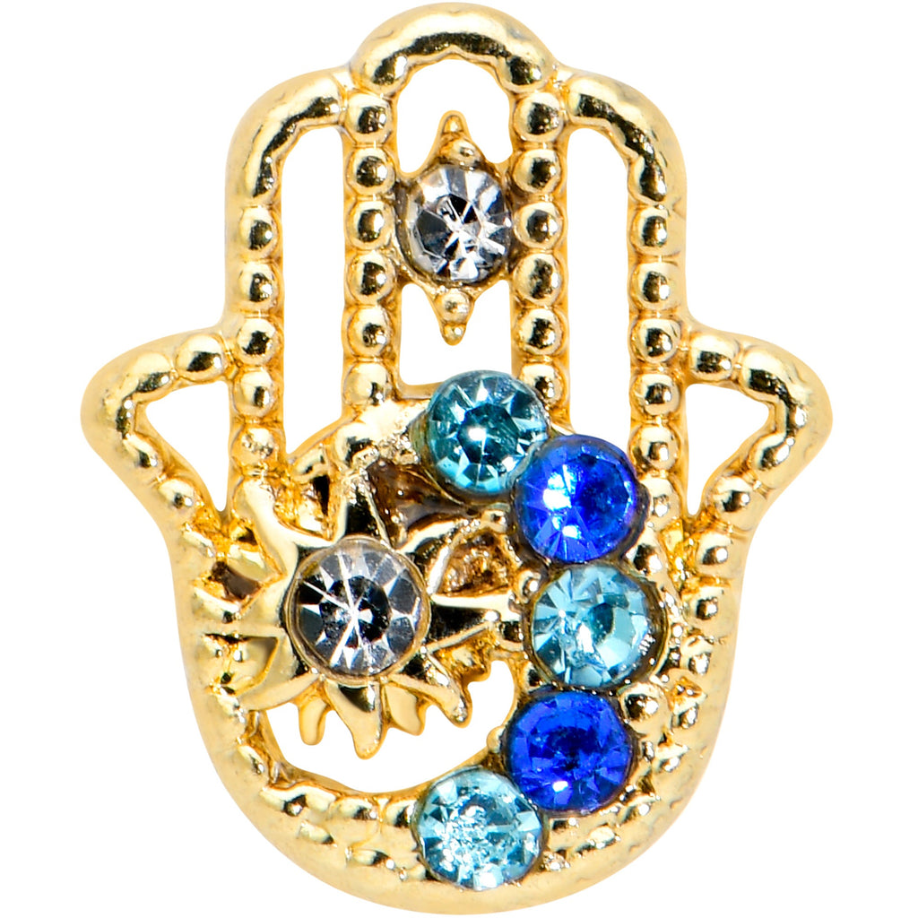 16G 5/16 Blue Gem Gold Hue Texture Hamsa Labret Monroe Tragus