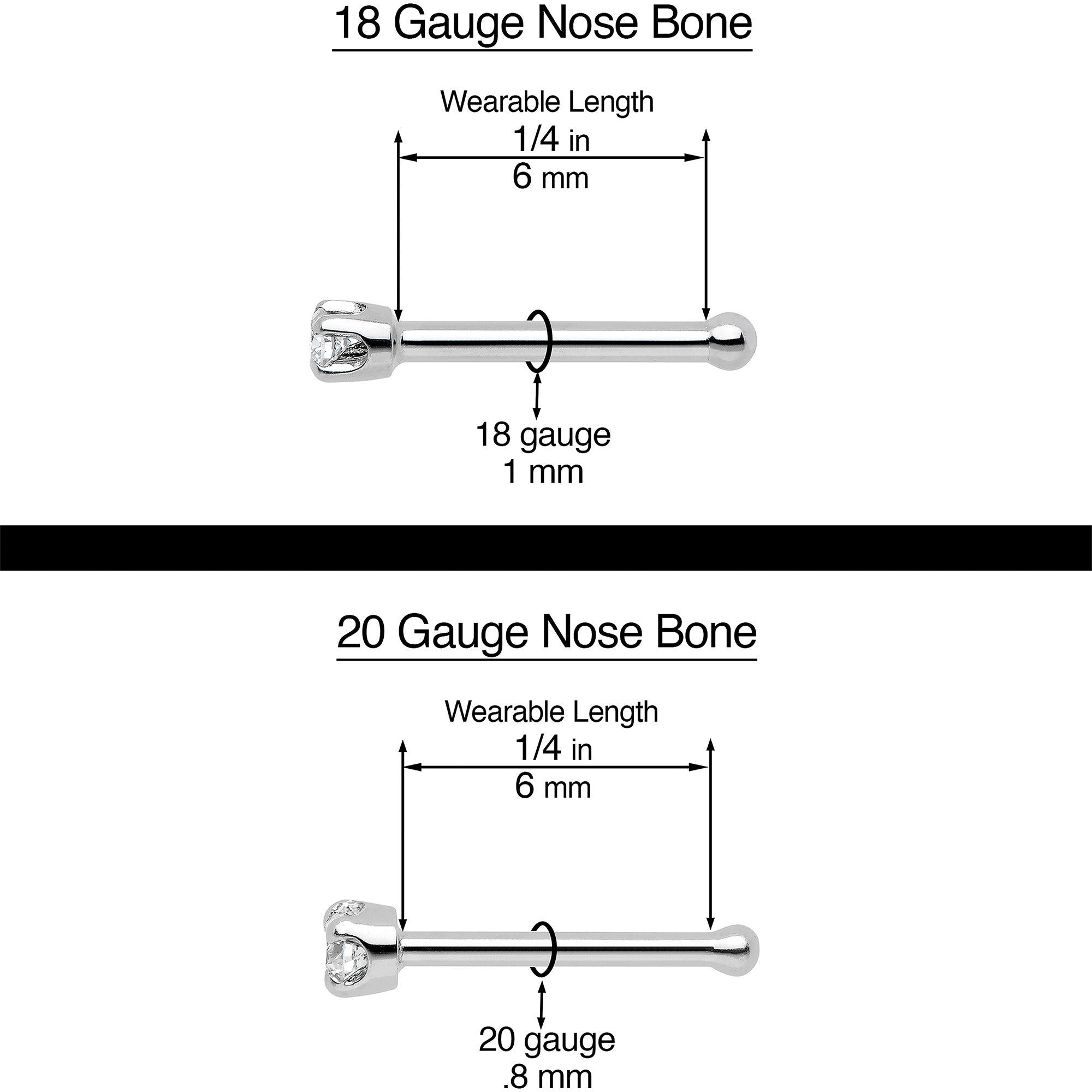20G 1/4 Clear Gem Rhombus Retro Nose Bone