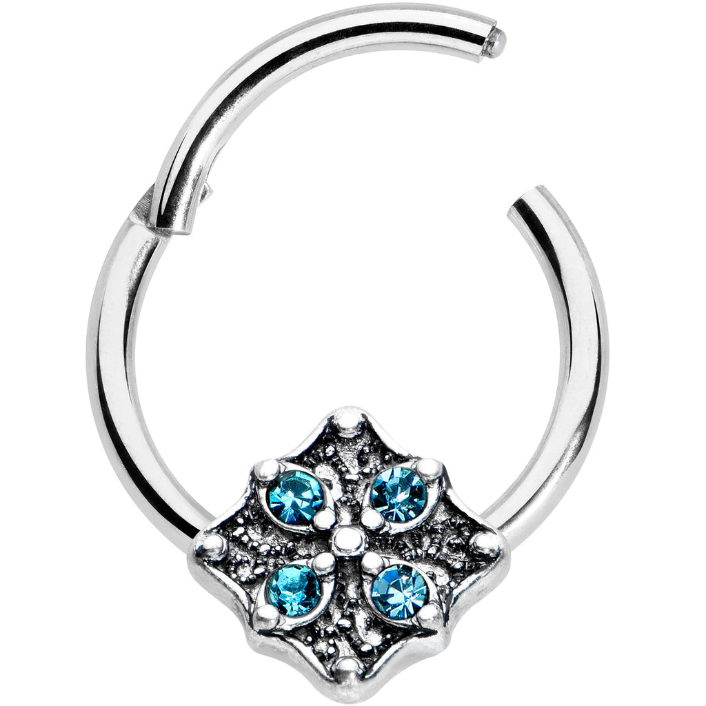 16G 3/8 Blue Gem Floral Rhombus Baroque Hinged Segment Ring