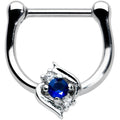 16G 5/16 Clear Blue Gem Oval Swirl Cartilage Clicker