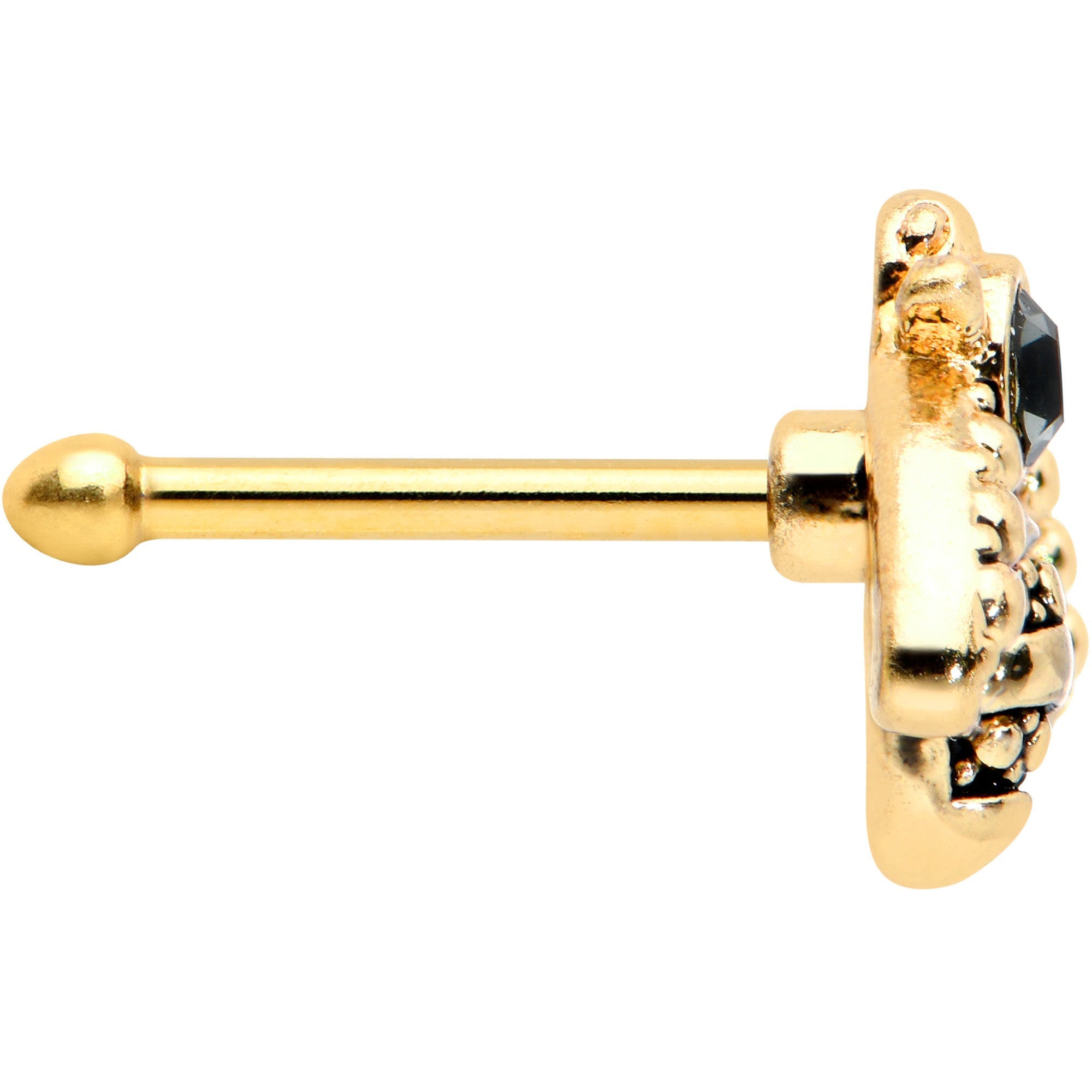 20G 1/4 Black Gem Gold Tone Angular Bee Nose Bone