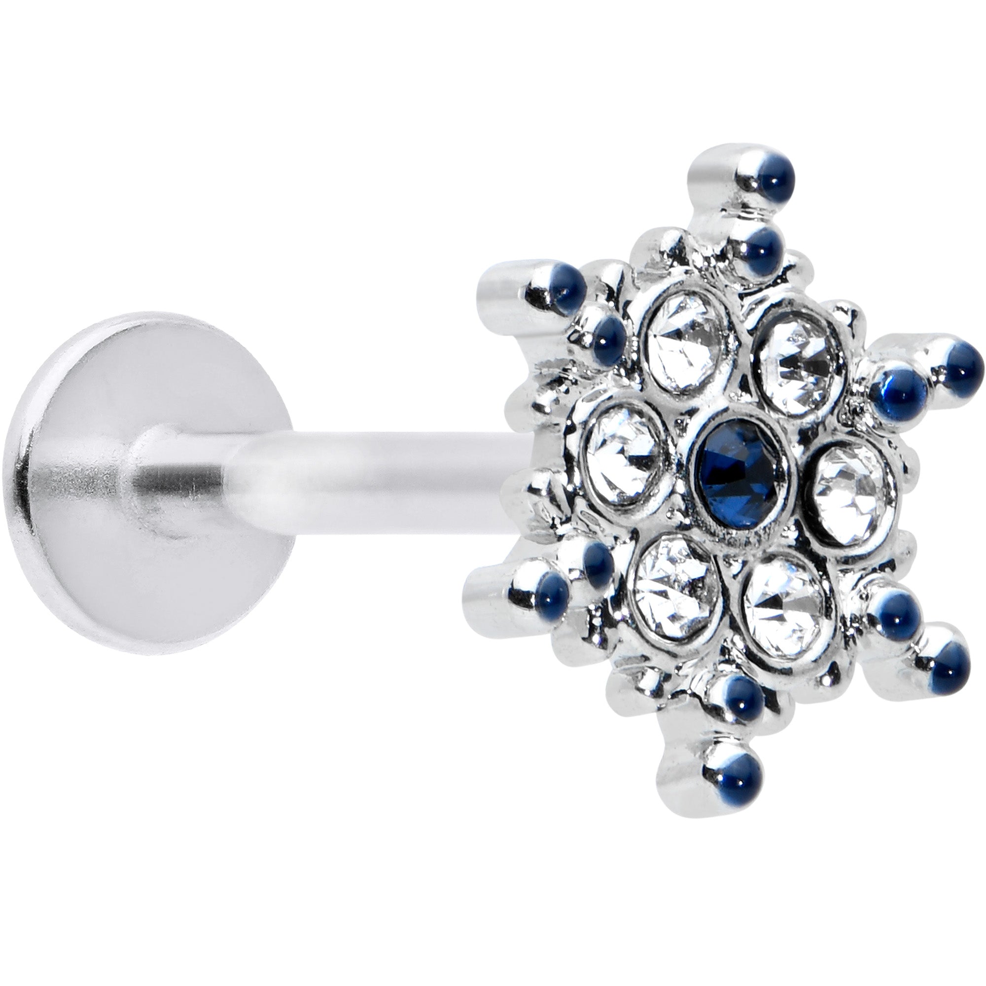 16G 5/16 Clear Blue Gem Festive Snowflake Labret Monroe Tragus