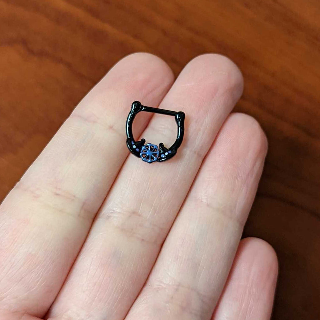 16G 5/16 Black Spider Web Witch Hat Halloween Cartilage Clicker