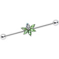 14G Aurora Green Gem Pot Leaf Industrial Barbell 38mm
