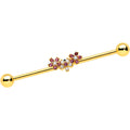14G White Faux Opal Gold Hue Bunch Flower Industrial Barbell 38mm