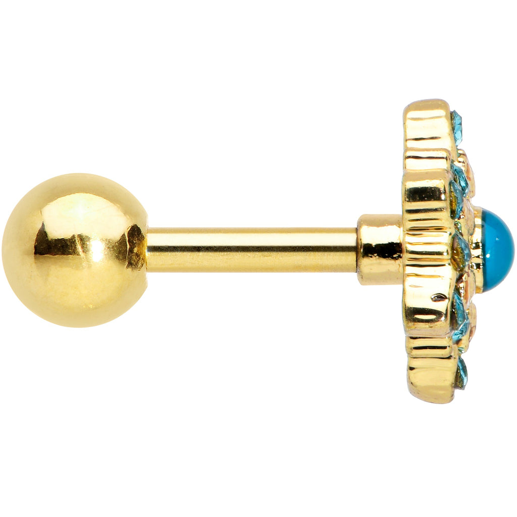 16G 1/4 Blue Gem Gold Tone Snowflake Cartilage Tragus Earring