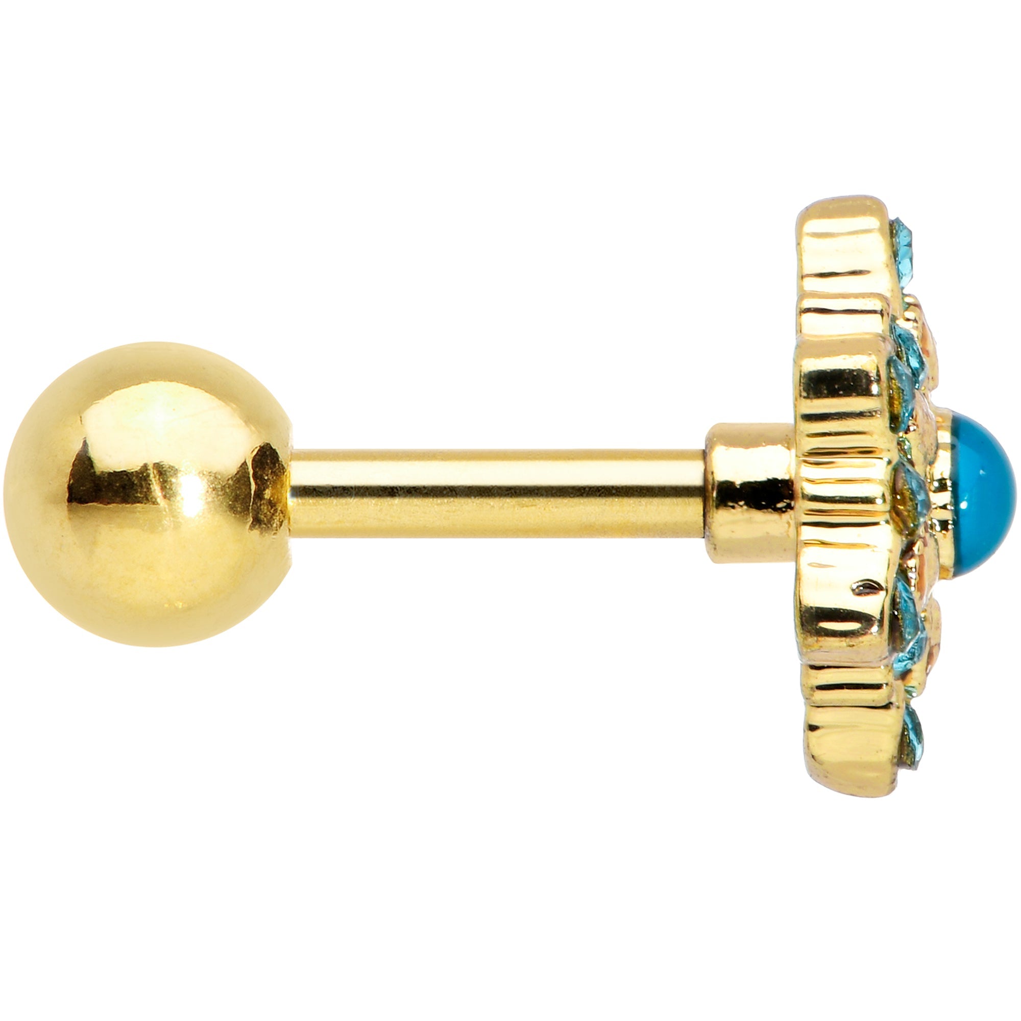 16G 1/4 Blue Gem Gold Tone Snowflake Cartilage Tragus Earring