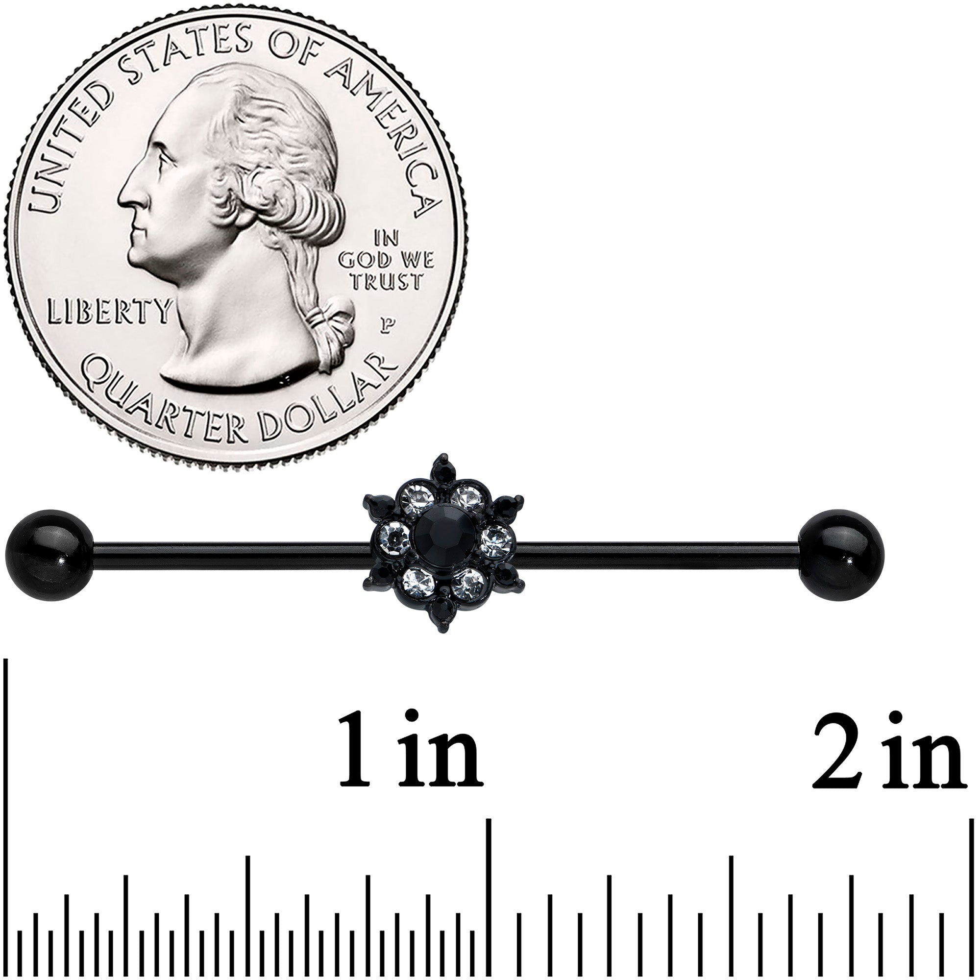 14G Clear CZ Gem Black Abstract Sun Industrial Barbell 38mm