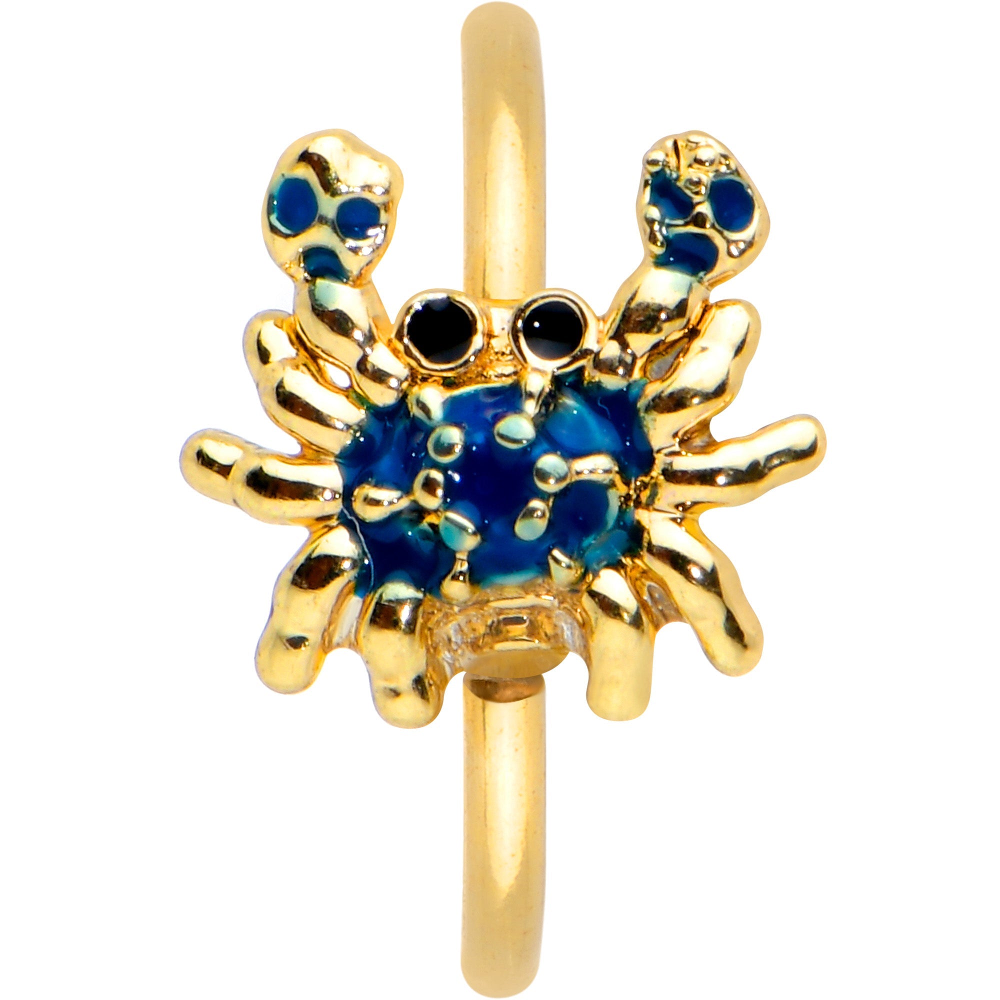 20G 5/16 Black Gem Gold Tone Blue Crab Nautical Nose Hoop