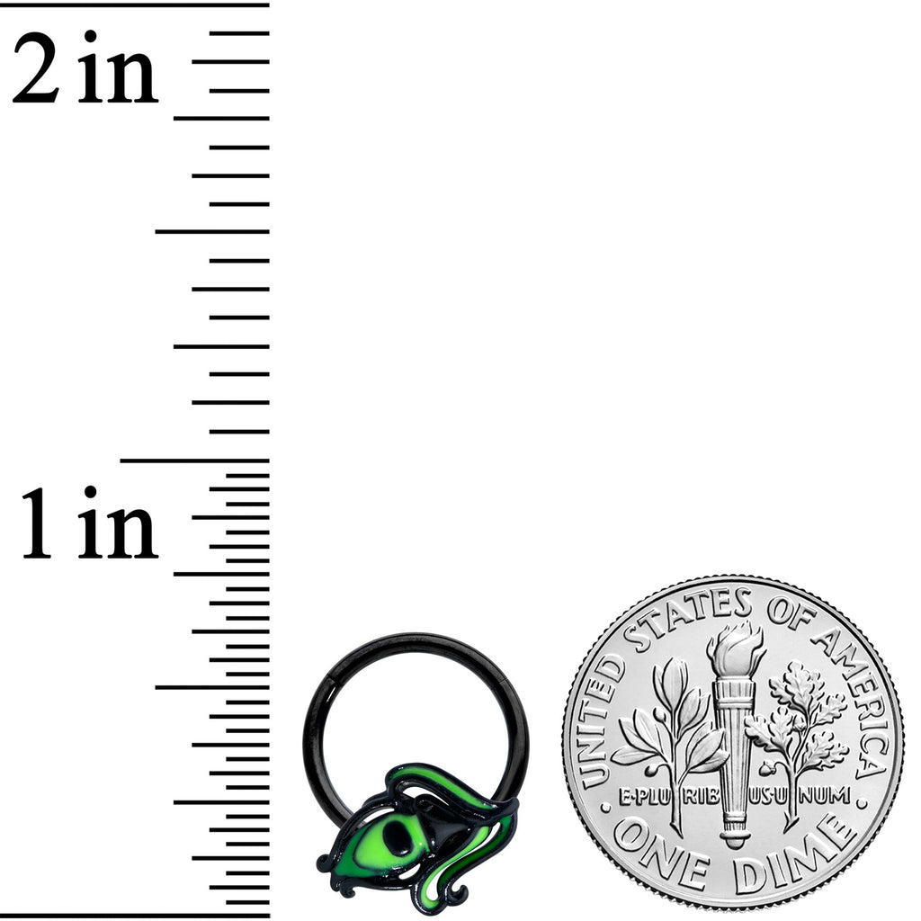 16G 3/8 Black Striking Peacock Feather Hinged Segment Ring