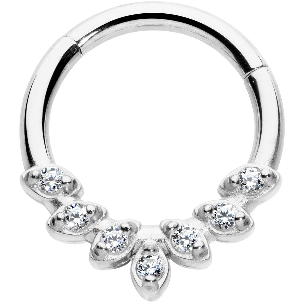 16G 5/16 Clear CZ Gem Seven Leaf Hinged Segment Ring