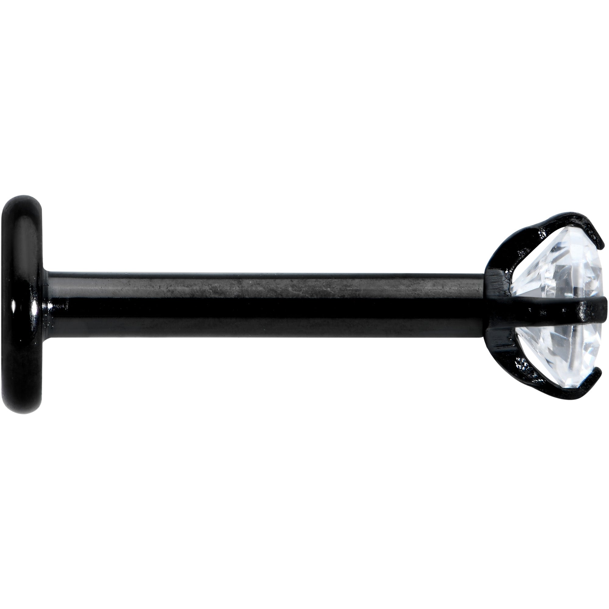 16G 5/16 Clear Gem Black Round End Internally Threaded Labret Tragus