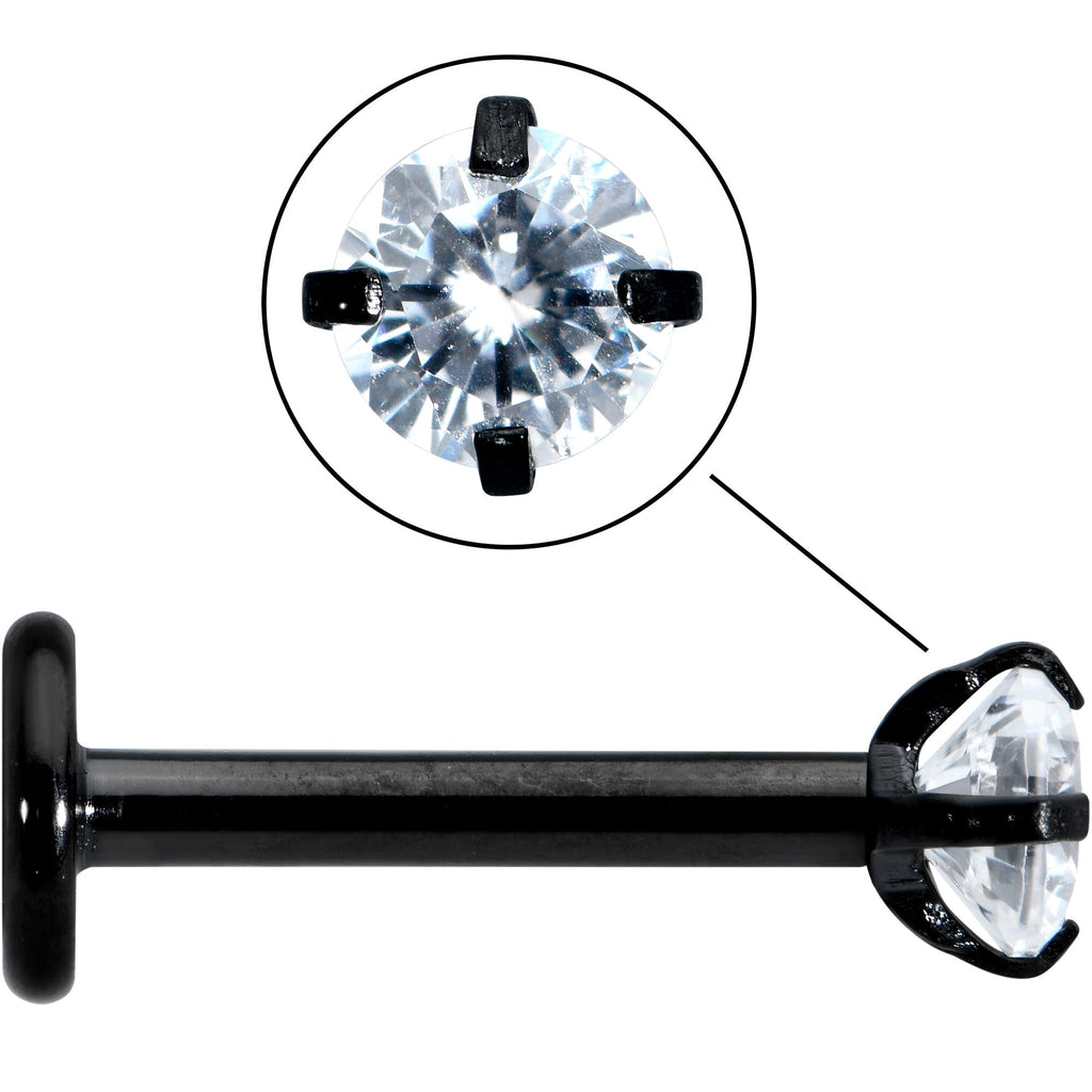 16G 5/16 Clear Gem Black Round End Internally Threaded Labret Tragus