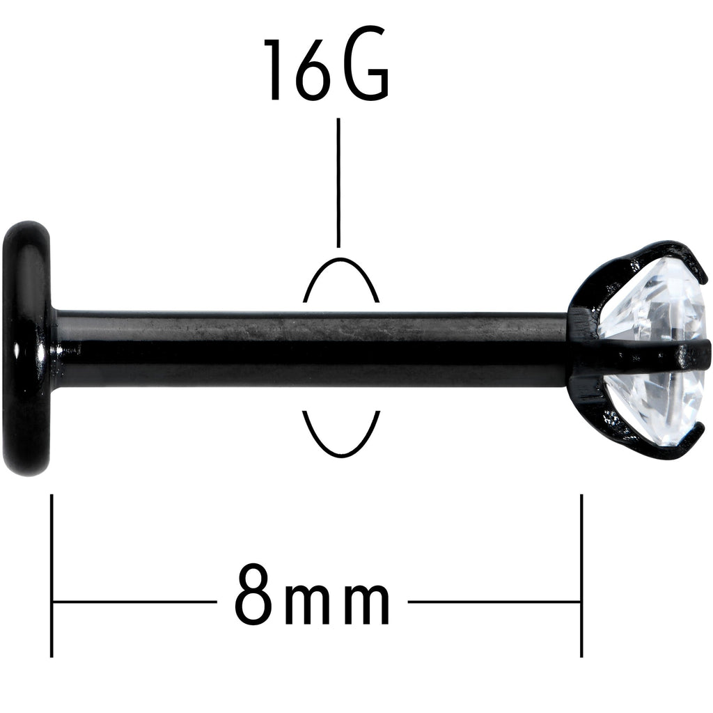 16G 5/16 Clear Gem Black Round End Internally Threaded Labret Tragus