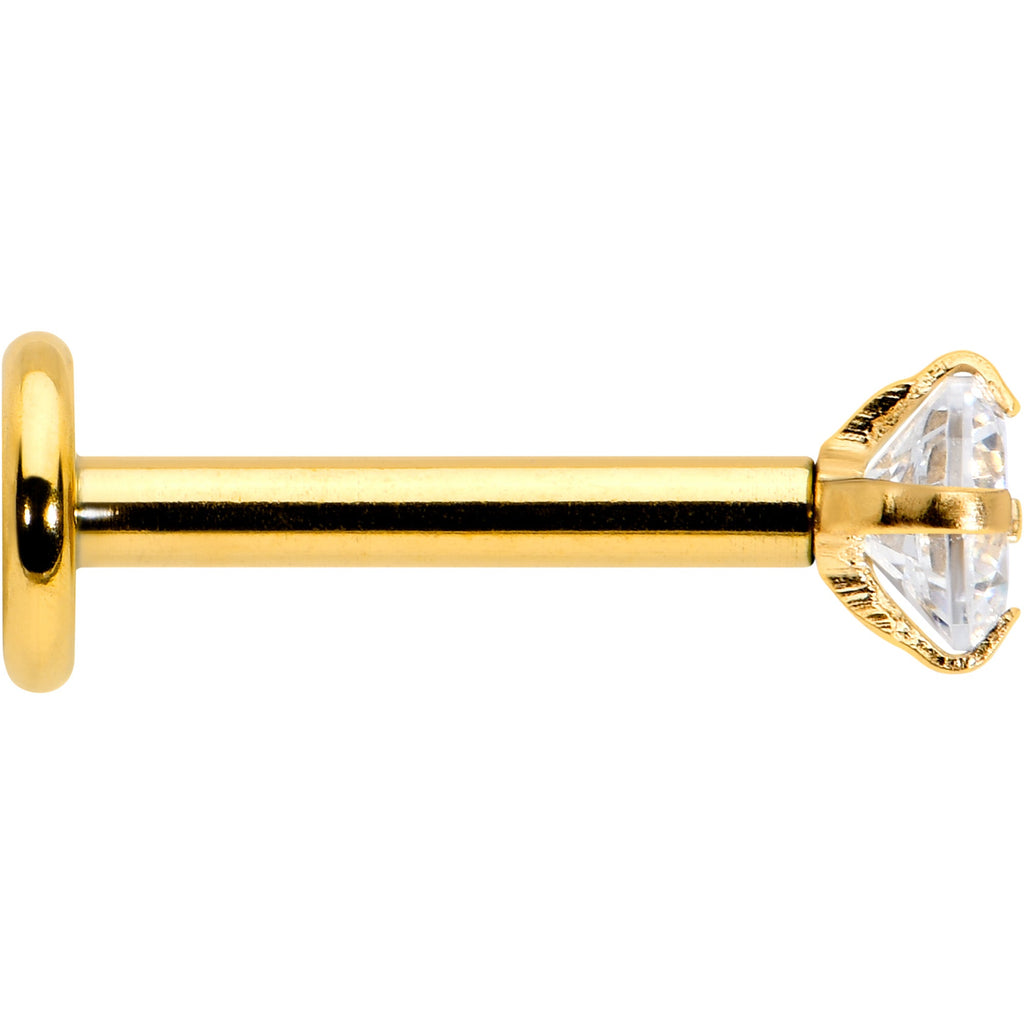 16G 5/16 Clear Gem Gold Tone Round Internal Thread Labret Tragus